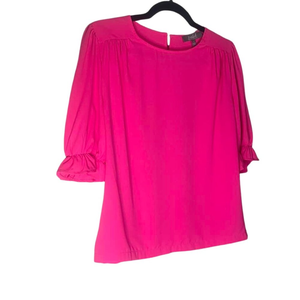 Marled Reunited Clothing Hot Pink Blouse Medium Fuchsia Puff Sleeve Keyhole Top - Picture 4 of 10